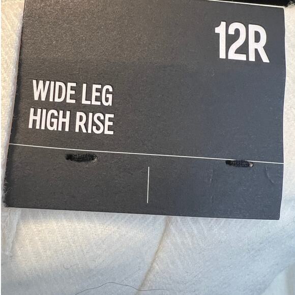 NWT Express Wide Leg High Rise Pants Ivory Chevron Women's Size 12R Lined Casual - Picture 9 of 9